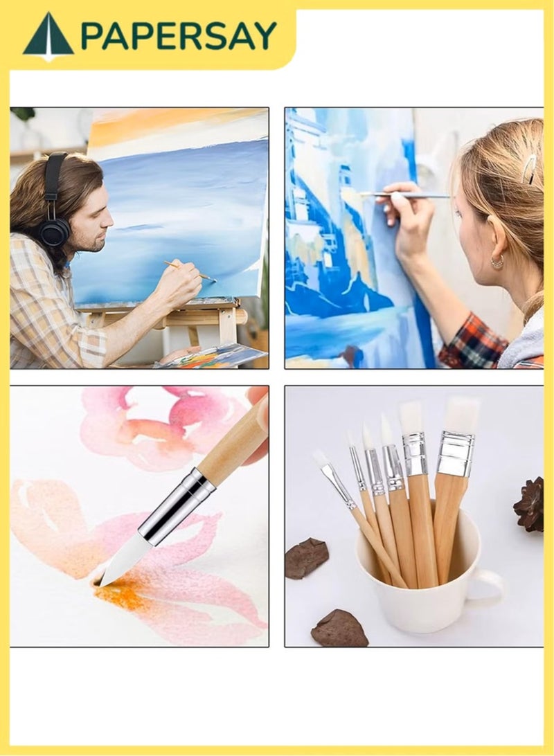 PAPERSAY 6 Pieces Wooden Paint Brush Set,Versatile Brushes for Oil, Watercolor,Rocks, Body Art, Nails, and DIY Crafts,Professional Artist Brushes Kit - Image 4